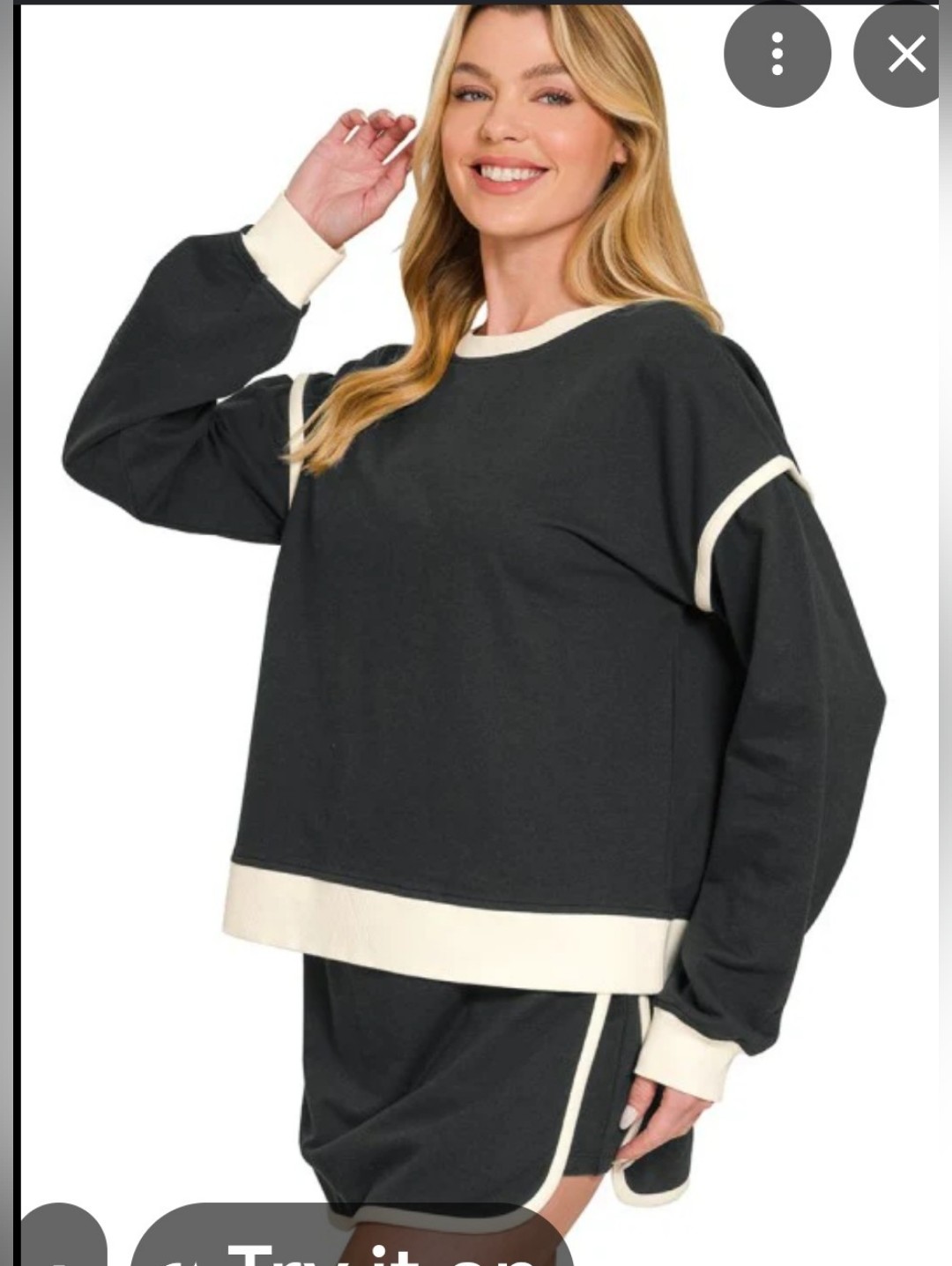 Zenana Outfitters Black Top With Cream Trim And Matching Shorts